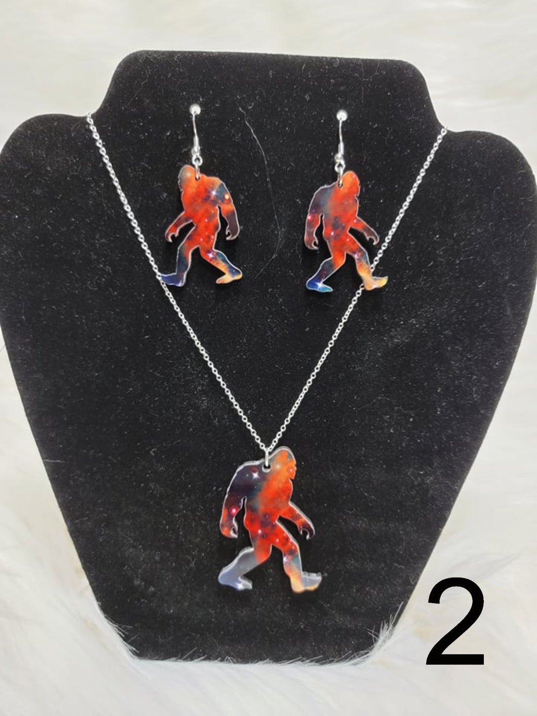 Bigfoot Earrings & Necklace - Each Set is Unique - Colors Vary